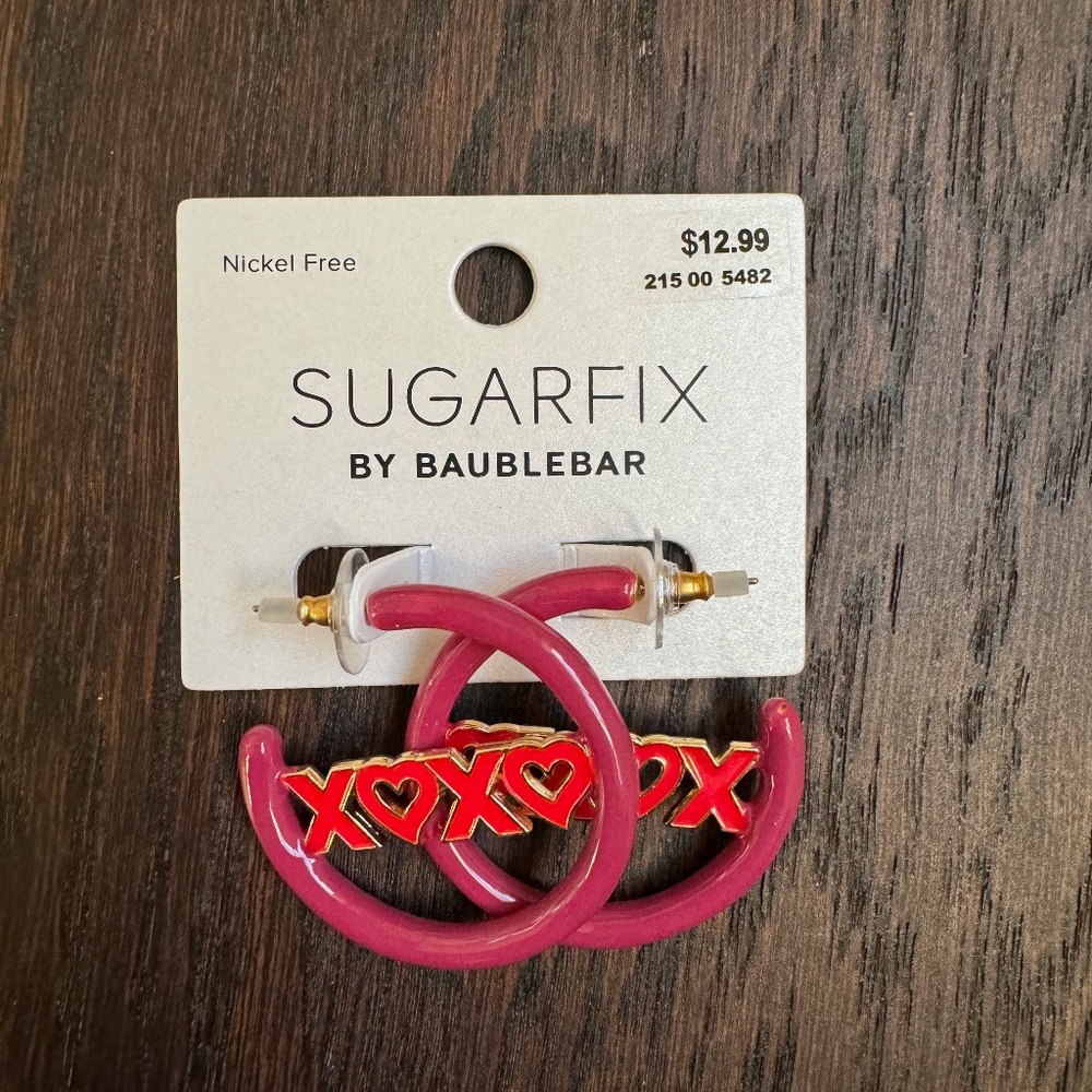 SUGARFIX by BaubleBar "Hugs and Kisses" Hoop Statement Earrings - Dark Pink